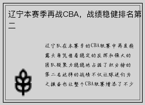 辽宁本赛季再战CBA，战绩稳健排名第二